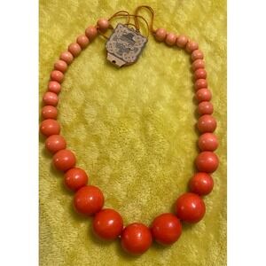 Chunky Coral Bead Statement Necklace Big Wood Beads Orange
